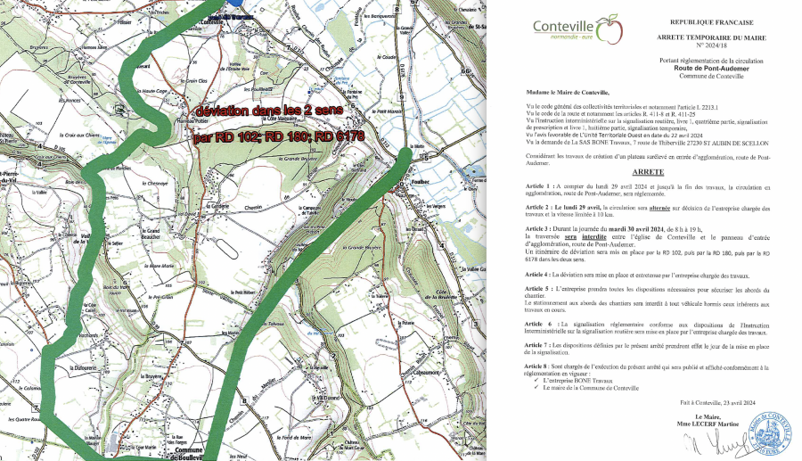 Déviation de la route de pont-Audemer pour travaux - Conteville 27