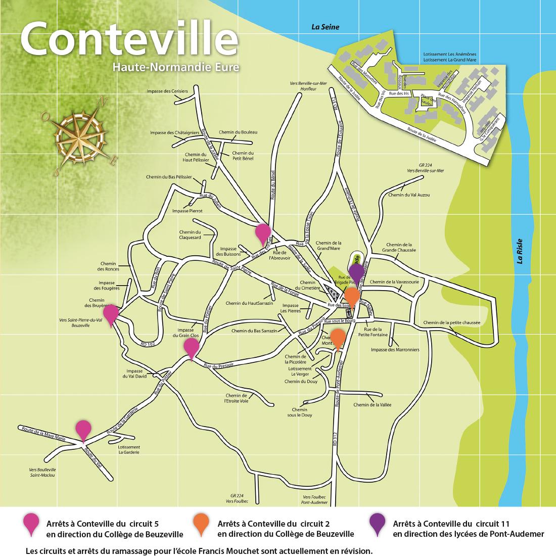 Conteville (Eure) Plan du ramassage scolaire